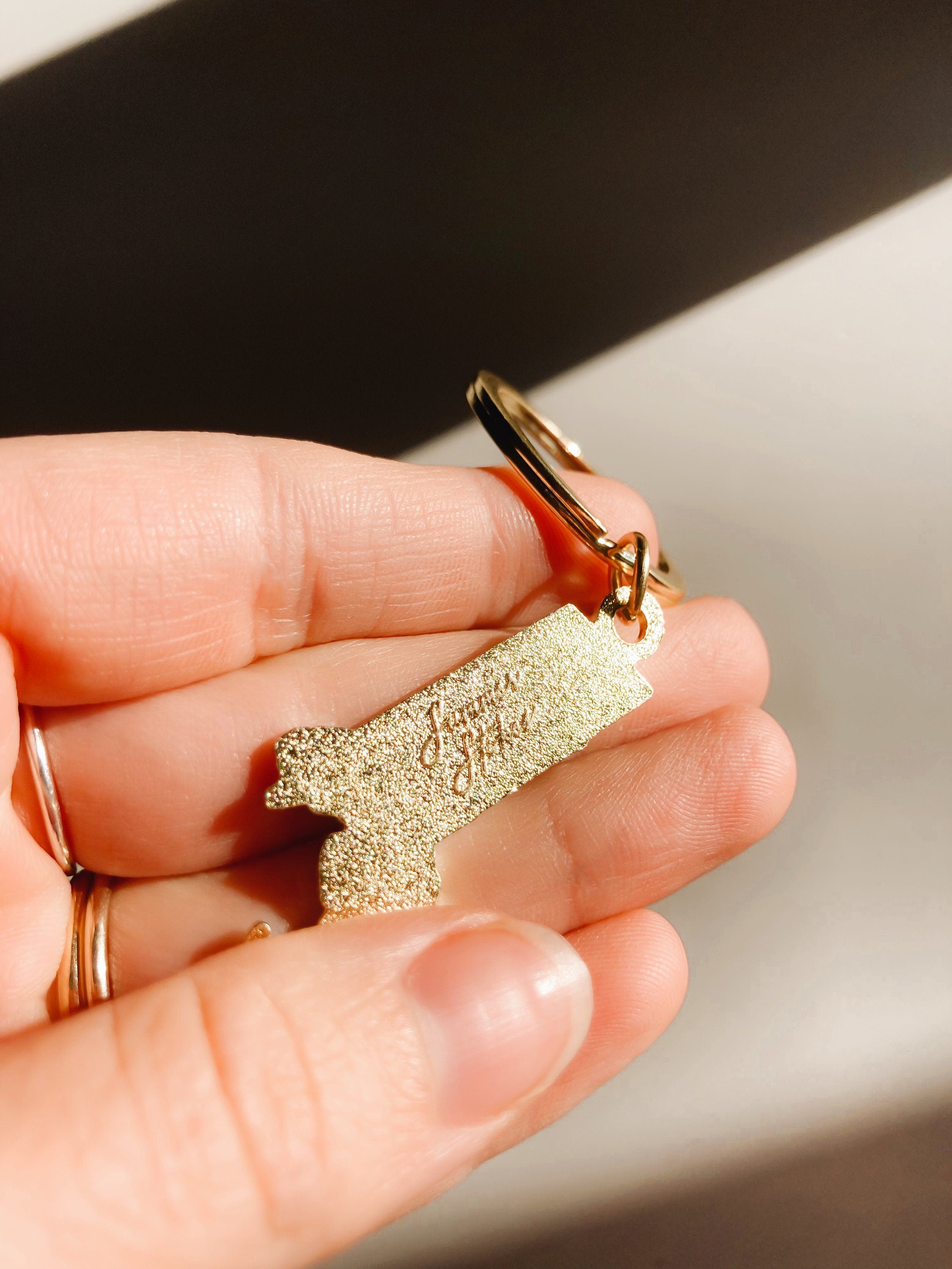 Gold Massachusetts Soft Enamel Keychain 1.5" | Massachusetts Outline Key Ring | Illustrated State Keychain