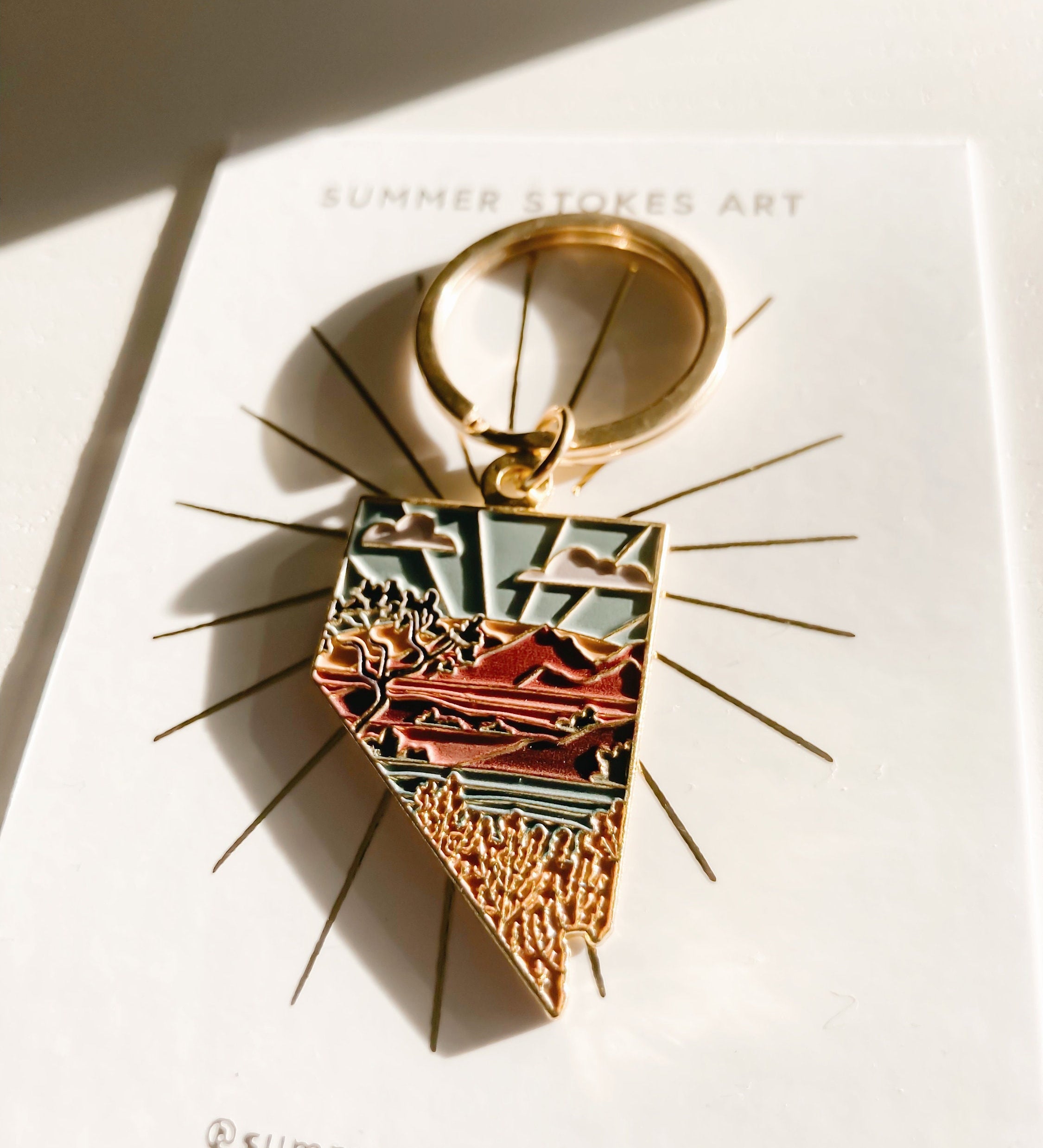 Gold Nevada Soft Enamel Keychain 1.5" | Nevada Outline Key Ring | Illustrated State Keychain