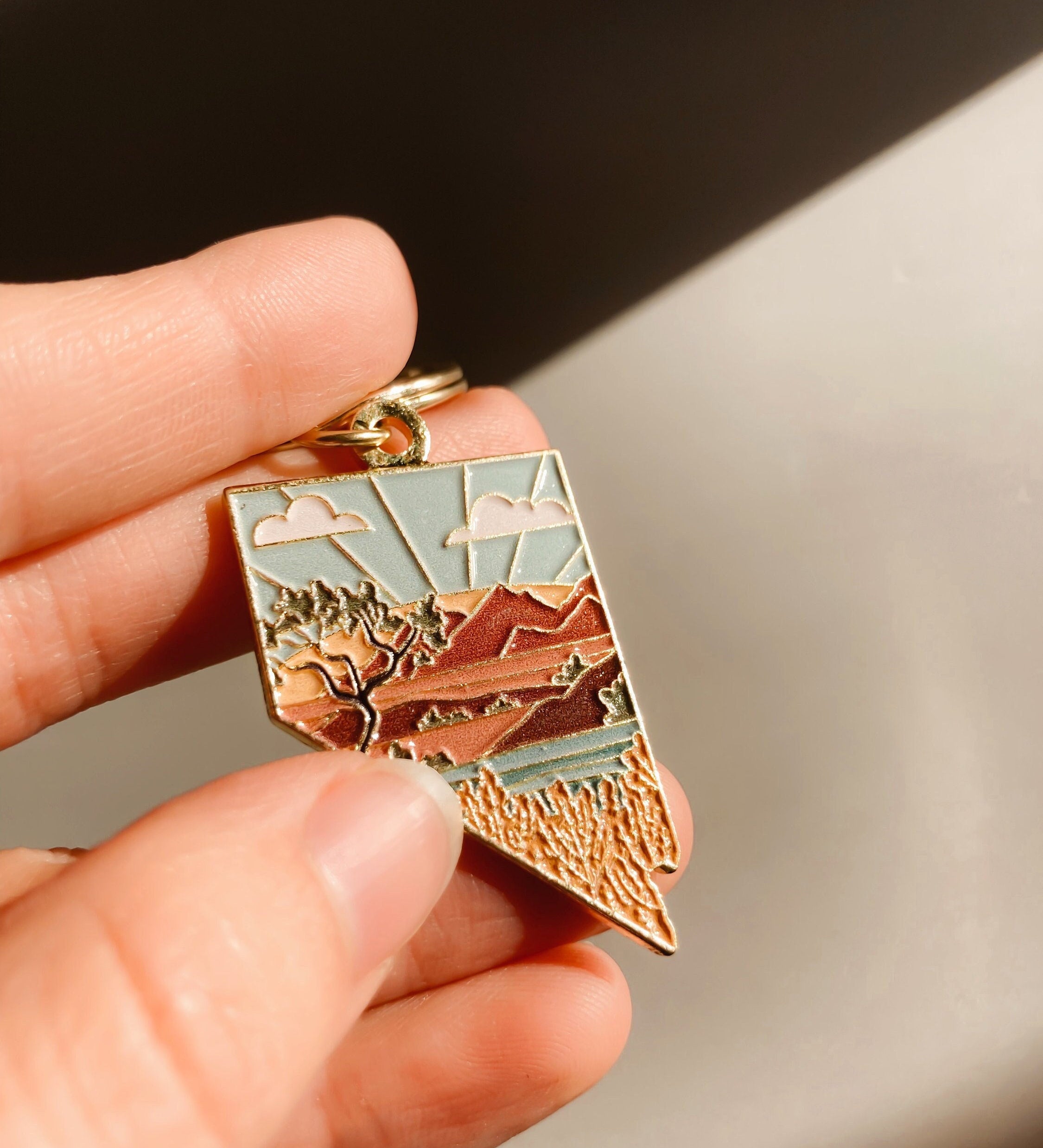 Gold Nevada Soft Enamel Keychain 1.5" | Nevada Outline Key Ring | Illustrated State Keychain