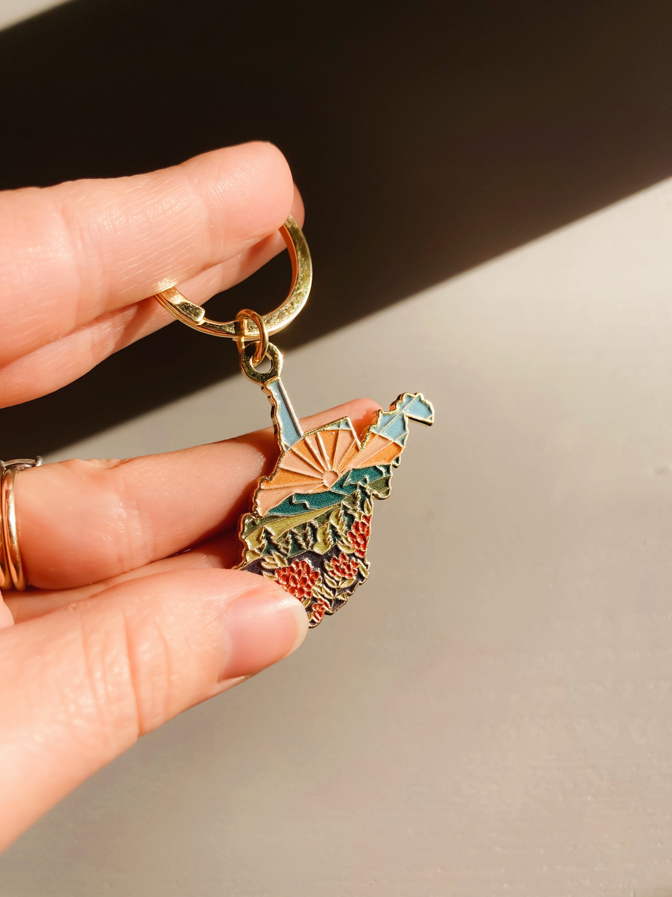 Gold West Virginia Soft Enamel Keychain 1.5" | West Virginia Outline Key Ring | Illustrated State Keychain