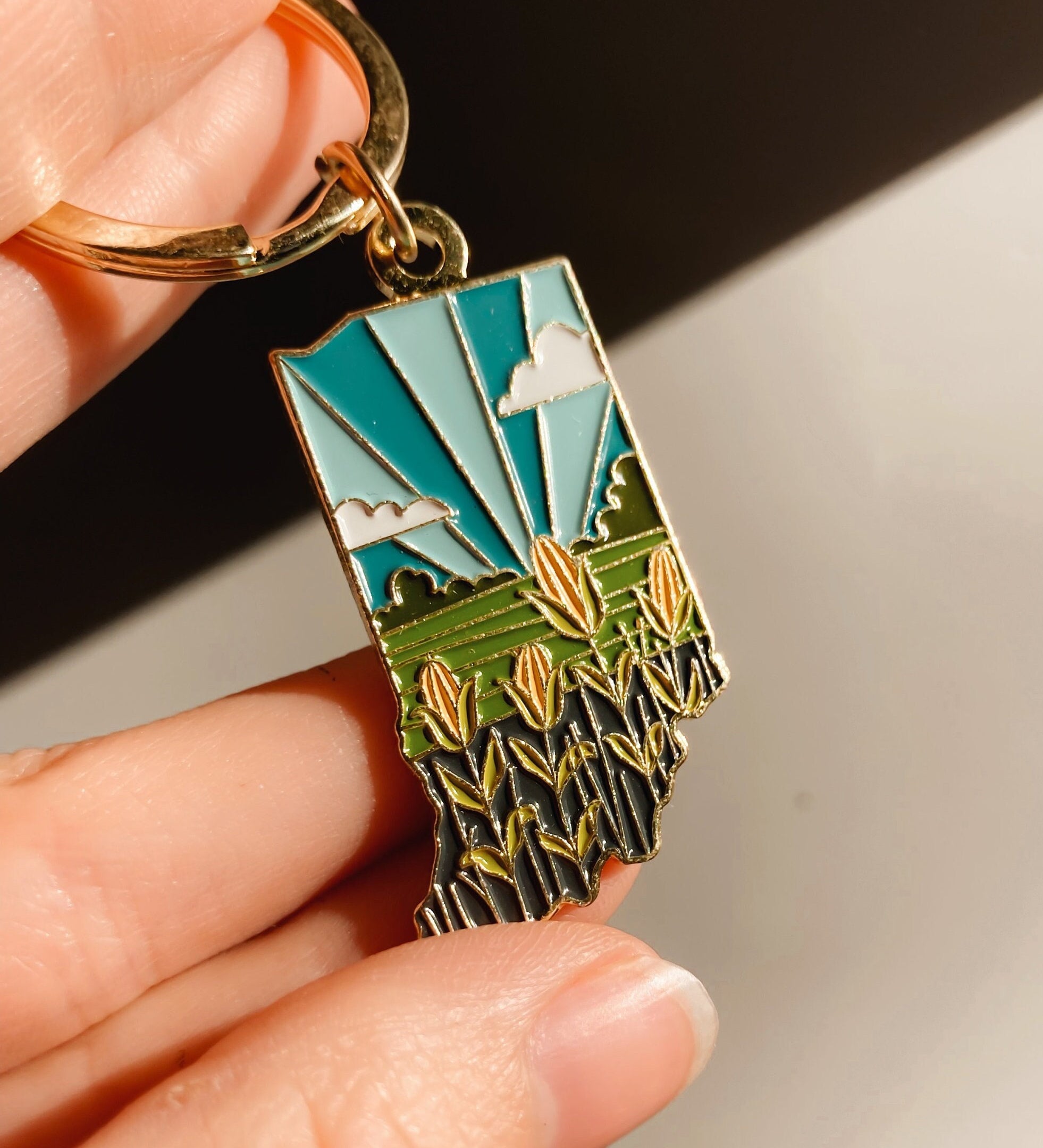 Indiana Soft Enamel Keychain | Indiana Outline Key Ring | Illustrated State Keychain 1.5"
