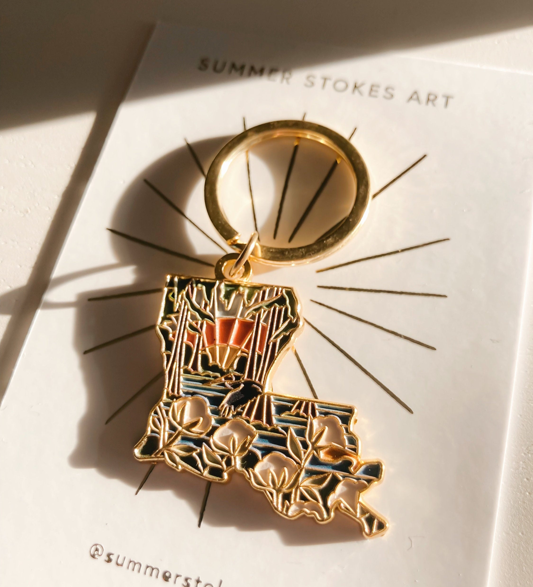 Gold Louisiana Soft Enamel Keychain 1.5" | Louisiana Outline Key Ring | Illustrated State Keychain