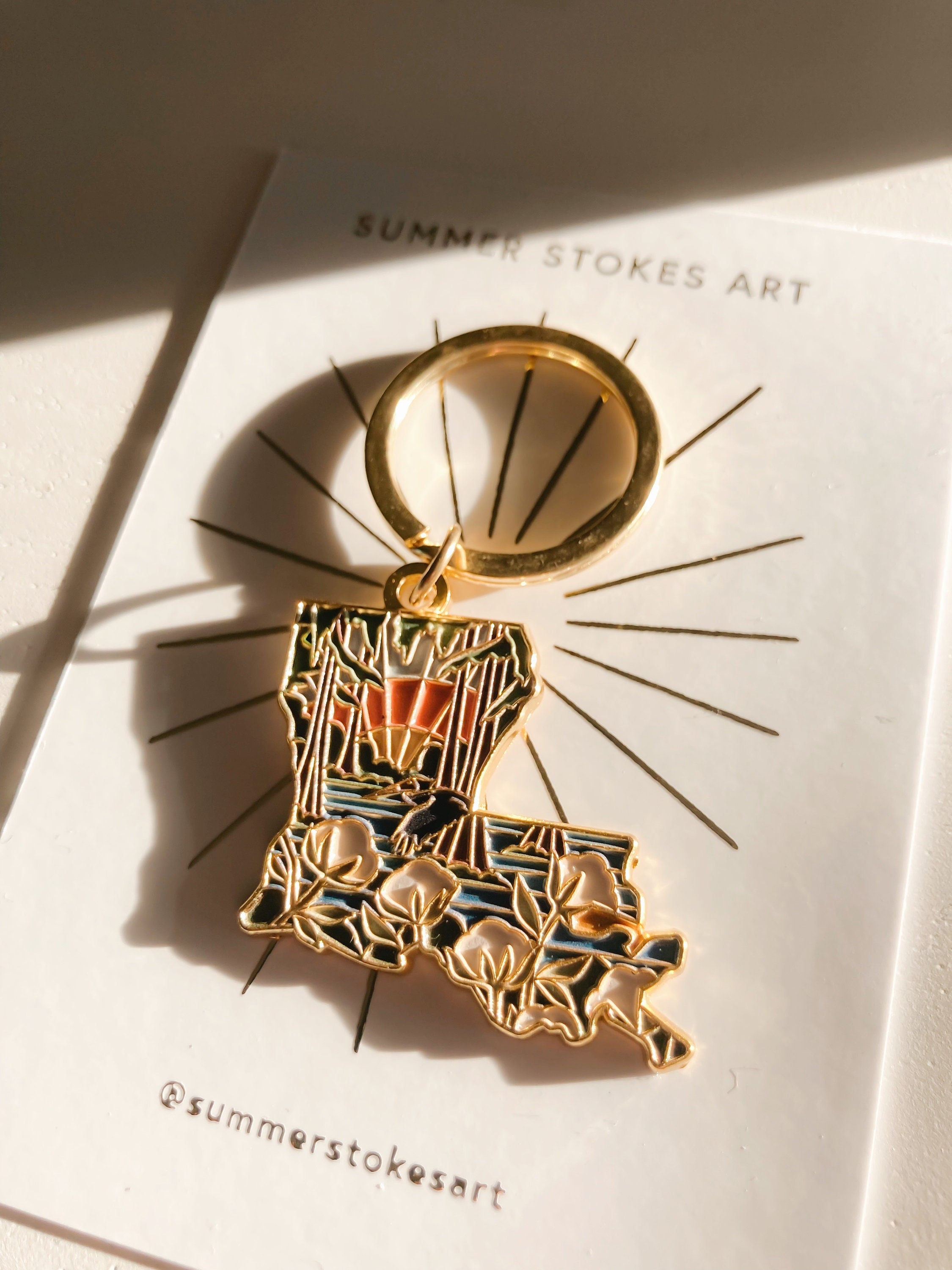 Gold Louisiana Soft Enamel Keychain 1.5" | Louisiana Outline Key Ring | Illustrated State Keychain