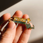 Gold Massachusetts Soft Enamel Keychain 1.5" | Massachusetts Outline Key Ring | Illustrated State Keychain