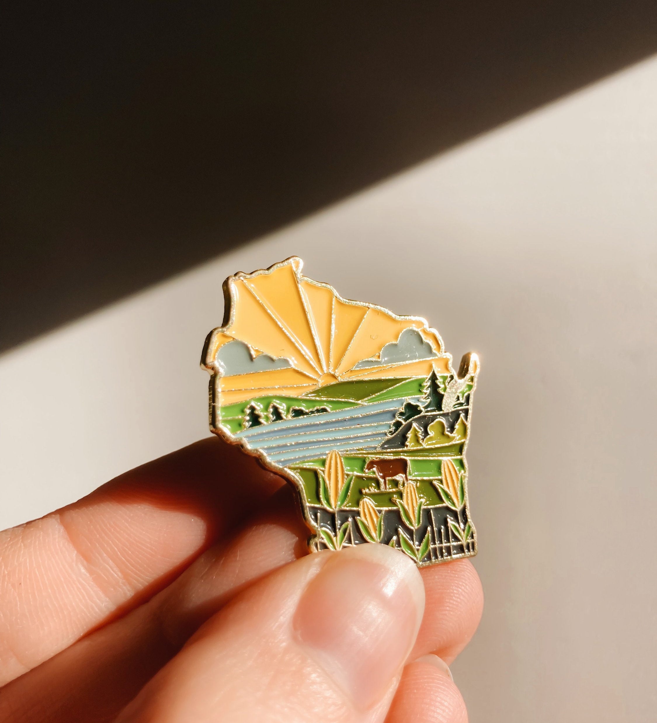 Wisconsin Enamel Pin | Gold Soft Enamel Pin | Illustrated United State Pin | Butterfly Clasp | 1.25"