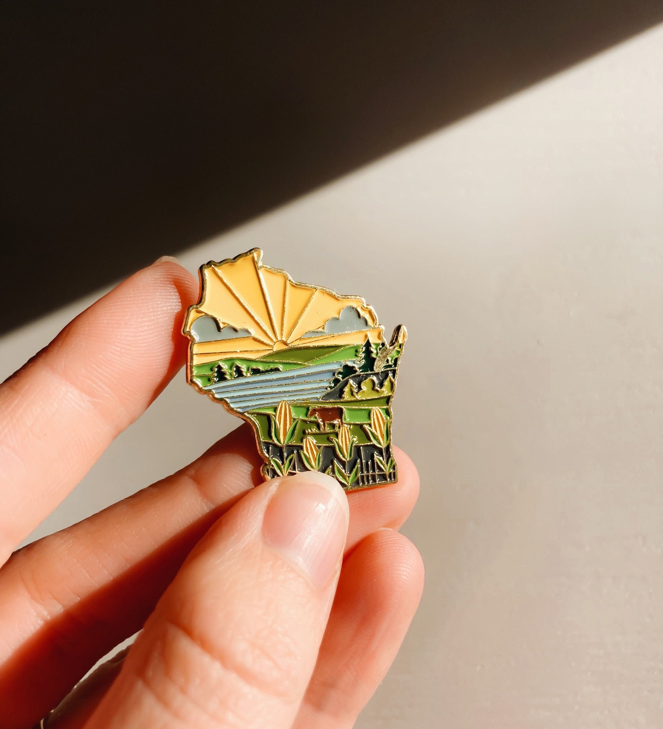 Wisconsin Enamel Pin | Gold Soft Enamel Pin | Illustrated United State Pin | Butterfly Clasp | 1.25"