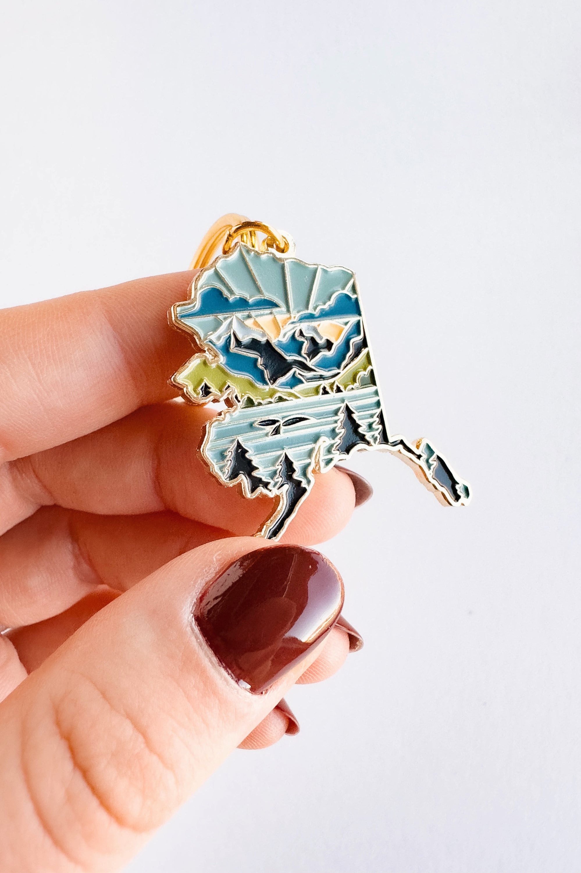 Alaska Soft Enamel Keychain | Alaska Outline Key Ring | Illustrated State Keychain 1.5"