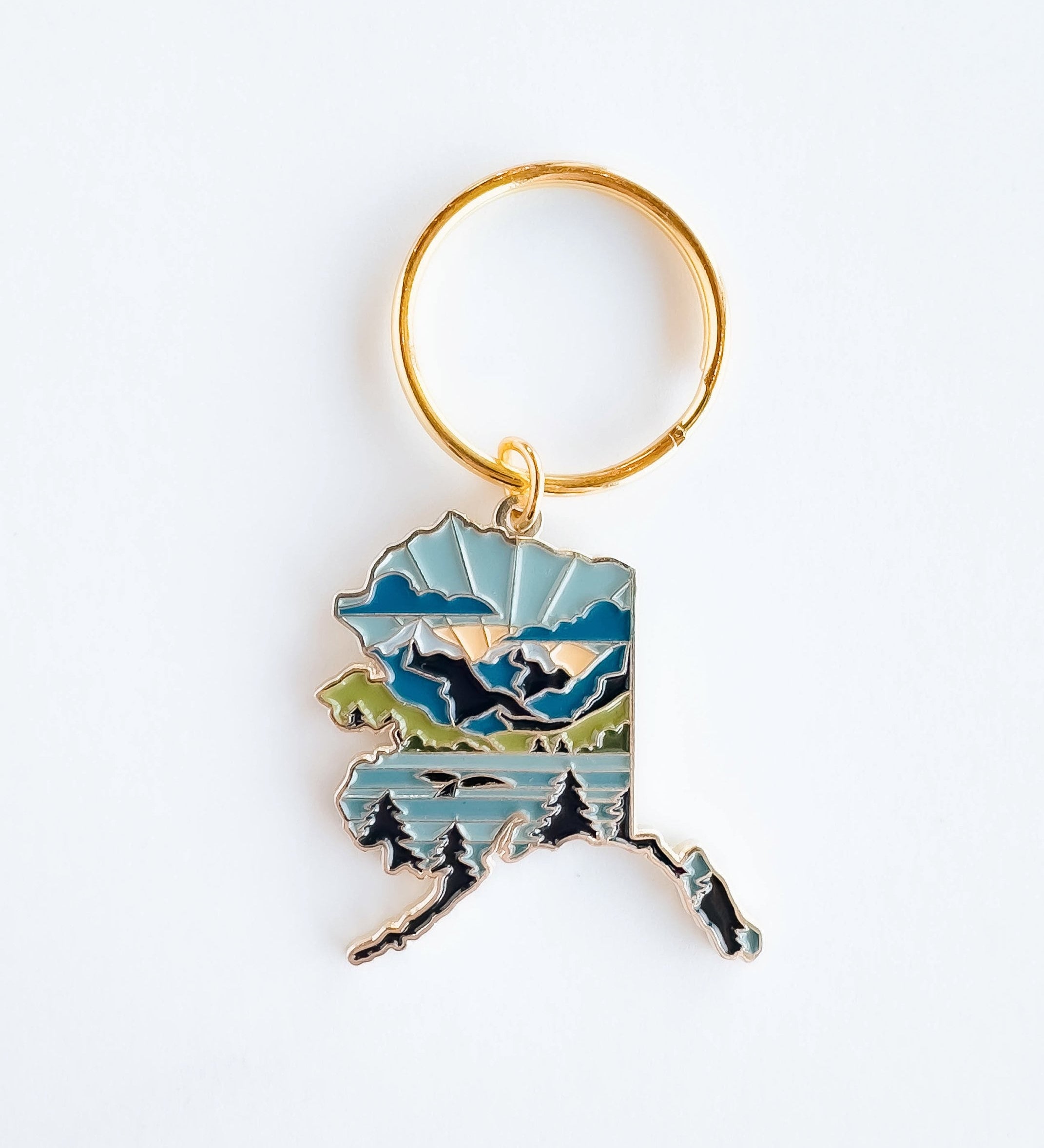 Alaska Soft Enamel Keychain | Alaska Outline Key Ring | Illustrated State Keychain 1.5"