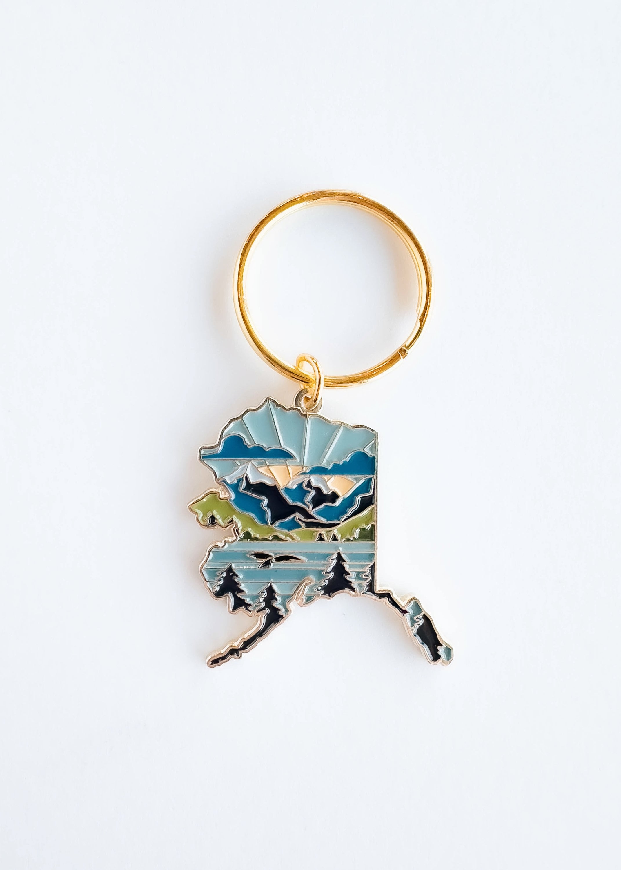 Alaska Soft Enamel Keychain | Alaska Outline Key Ring | Illustrated State Keychain 1.5"