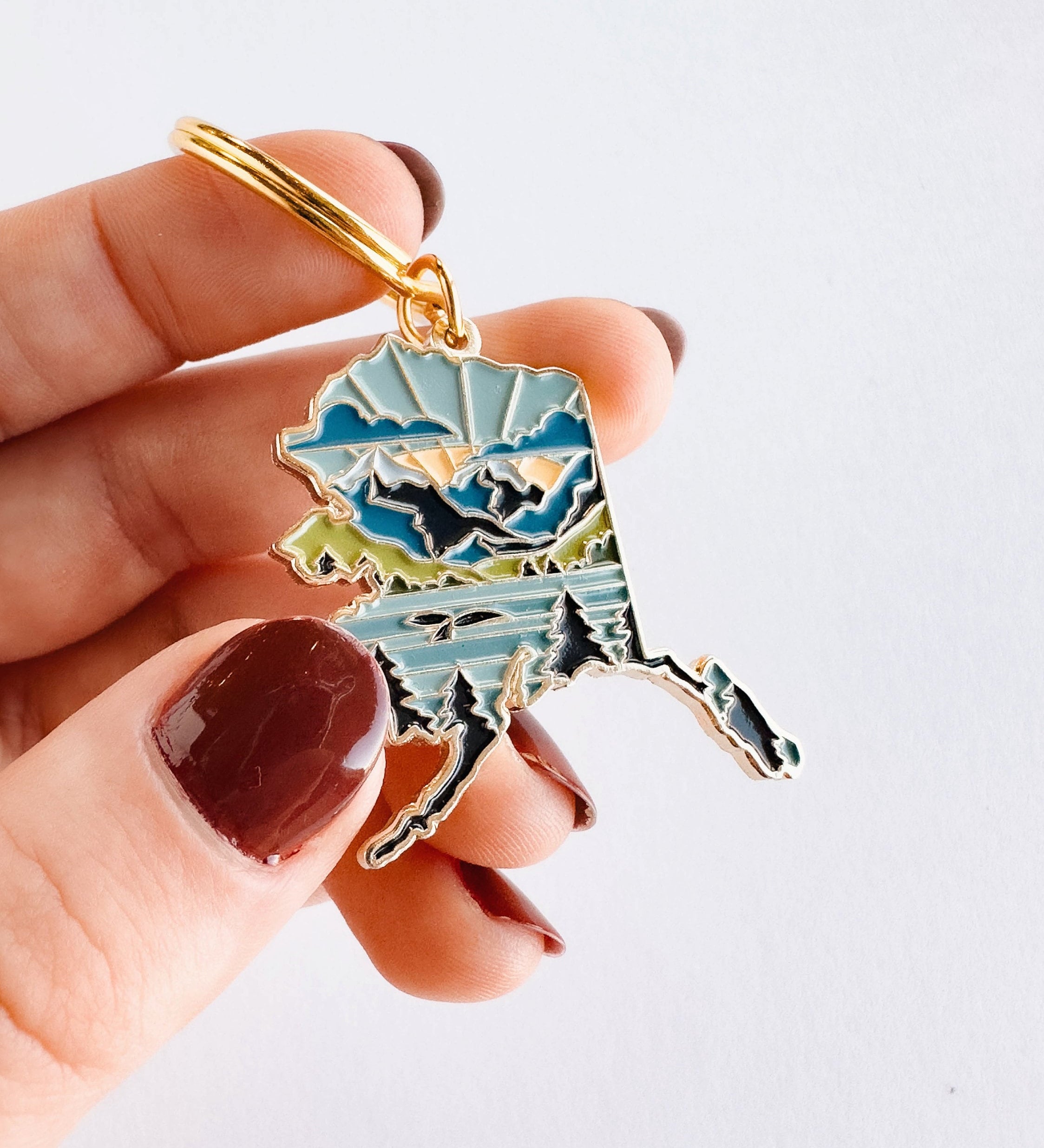 Alaska Soft Enamel Keychain | Alaska Outline Key Ring | Illustrated State Keychain 1.5"