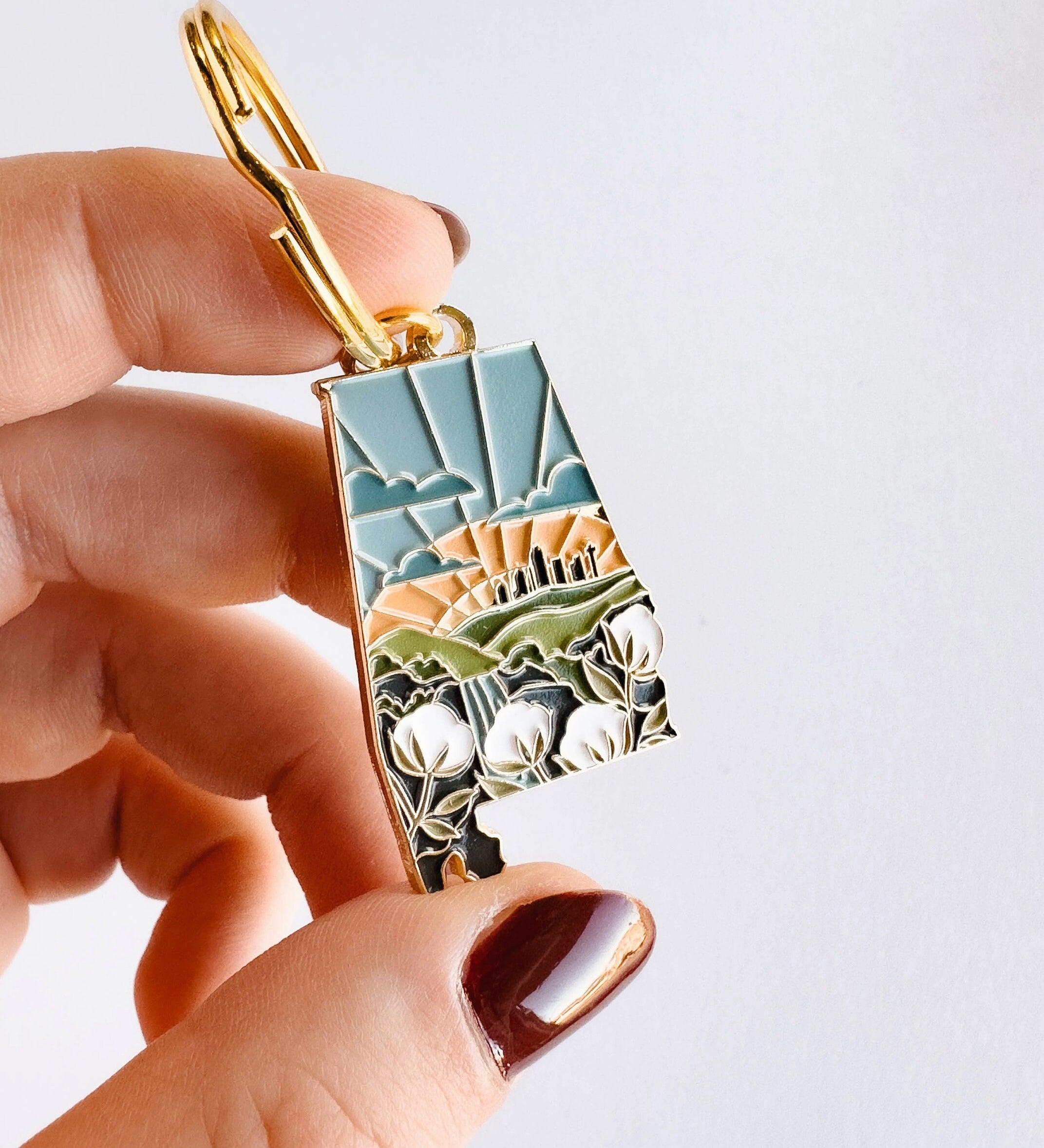 Alabama Soft Enamel Keychain | Alabama Outline Key Ring | Illustrated State Keychain 1.5"