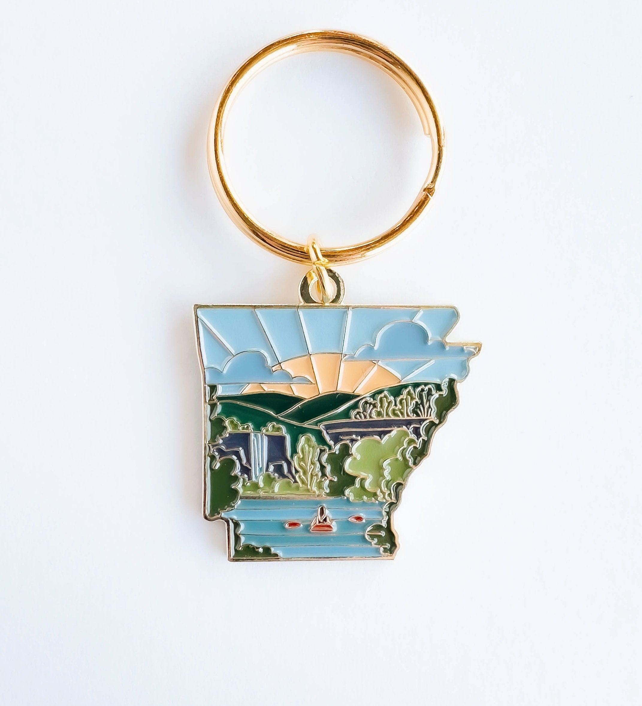 Arkansas Soft Enamel Keychain | Arkansas Outline Key Ring | Illustrated State Keychain 1.5"