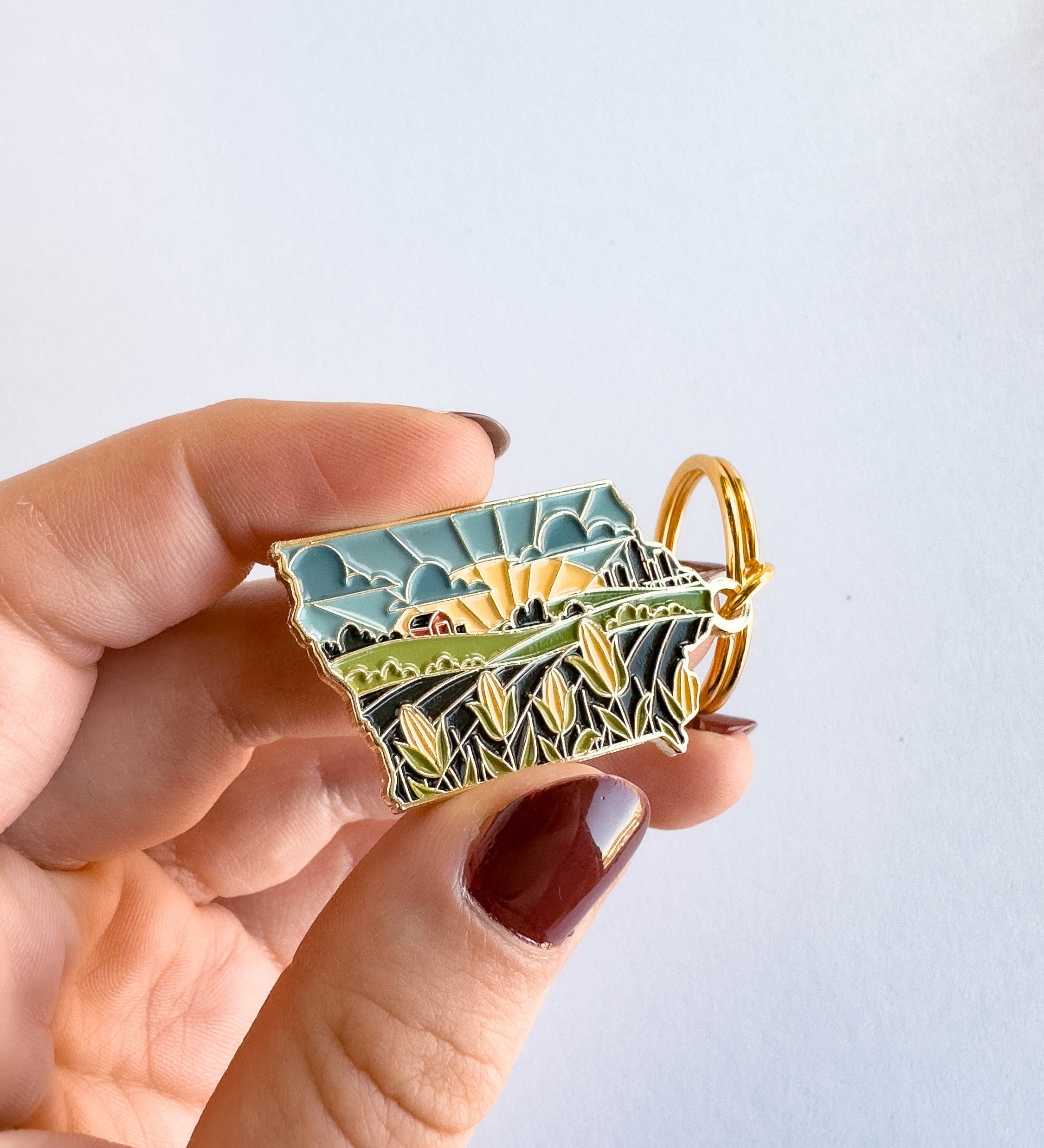 Iowa Soft Enamel Keychain | Iowa Outline Key Ring | Illustrated State Keychain 1.5"
