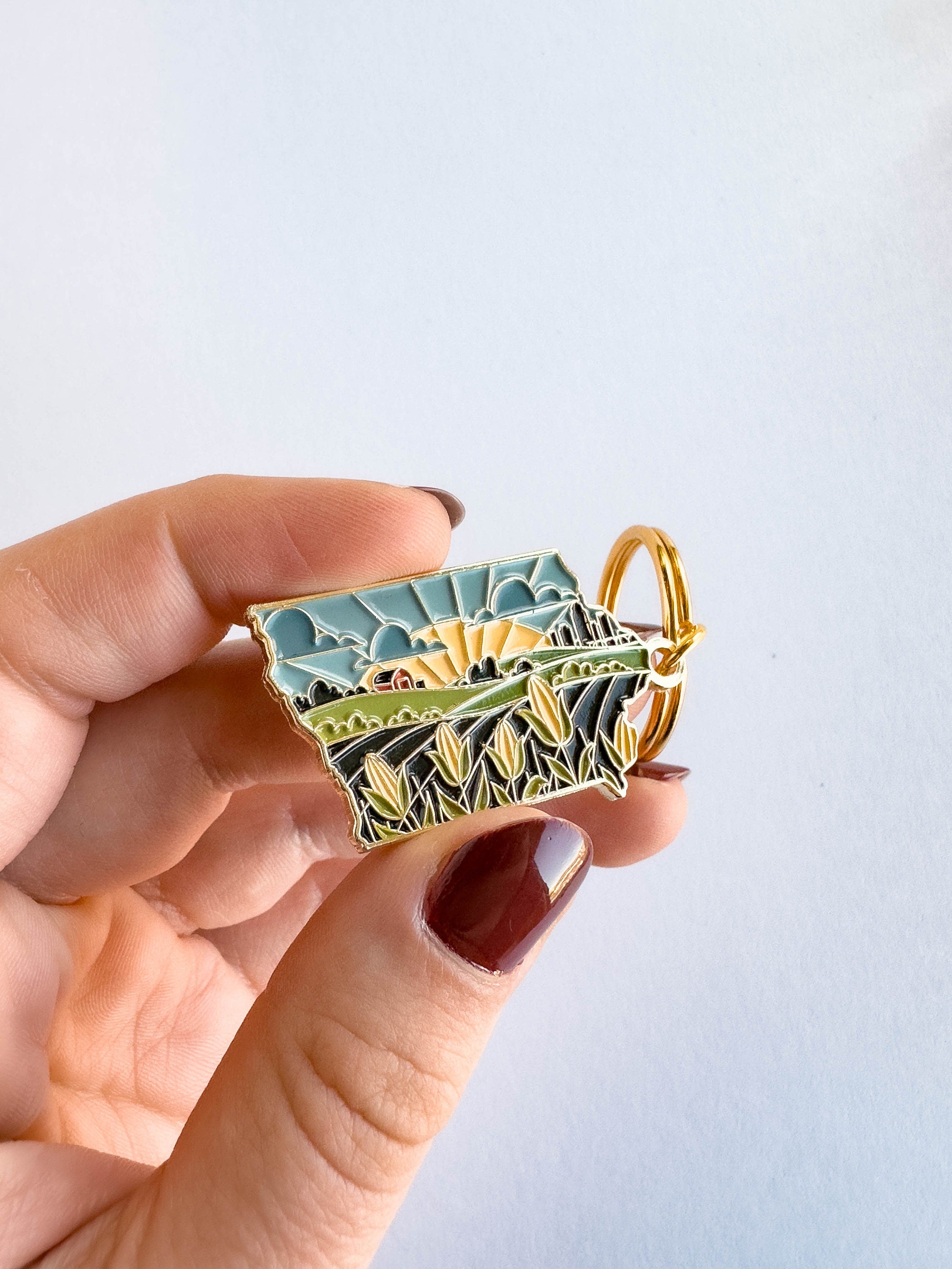 Iowa Soft Enamel Keychain | Iowa Outline Key Ring | Illustrated State Keychain 1.5"