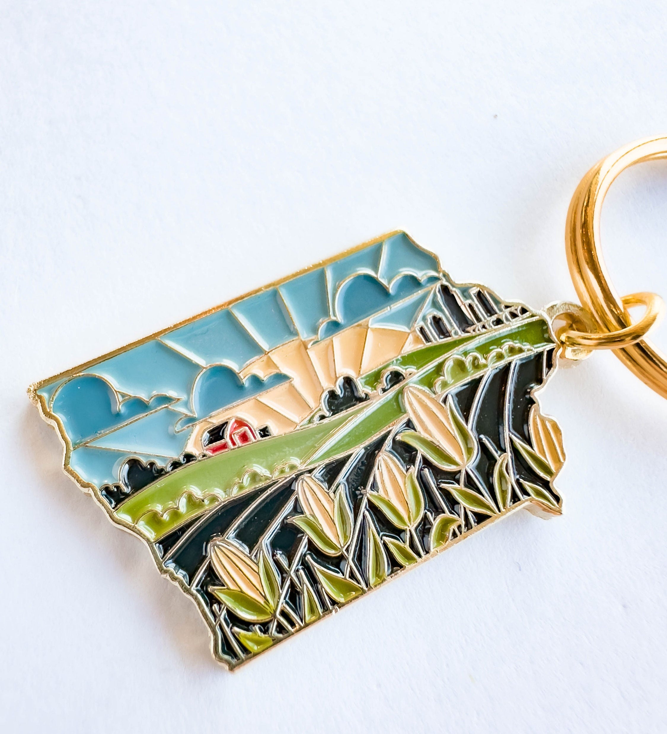 Iowa Soft Enamel Keychain | Iowa Outline Key Ring | Illustrated State Keychain 1.5"