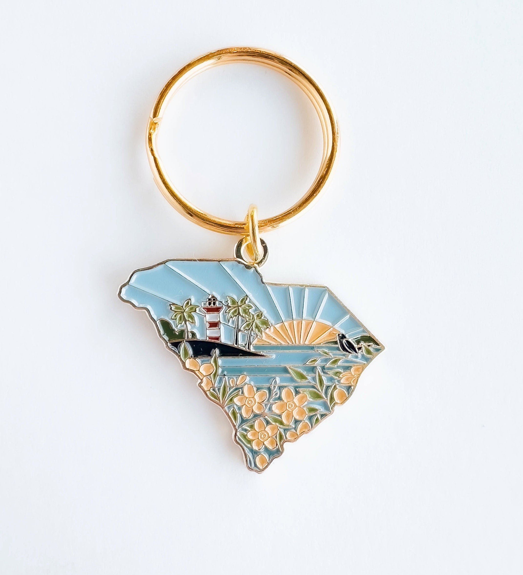 South Carolina Soft Enamel Keychain | South Carolina Outline Key Ring | Illustrated State Keychain 1.5"