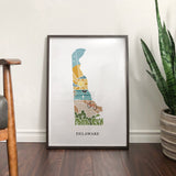 Delaware Physical Art Print | State Wall Art | 5x7, 8x10, 11x14, 16x20 Archival Art Print | Delaware Illustrated Poster