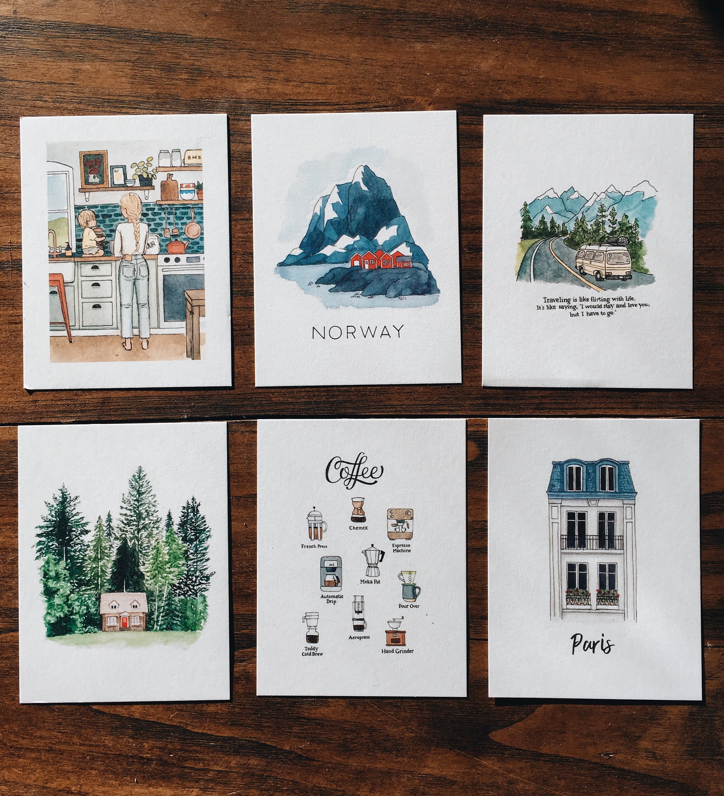 Illustrated Postcard Variety Set | Set of 6 | Mix & Match | Watercolor Postcards | Mini Art Prints | Illustrated Stationary