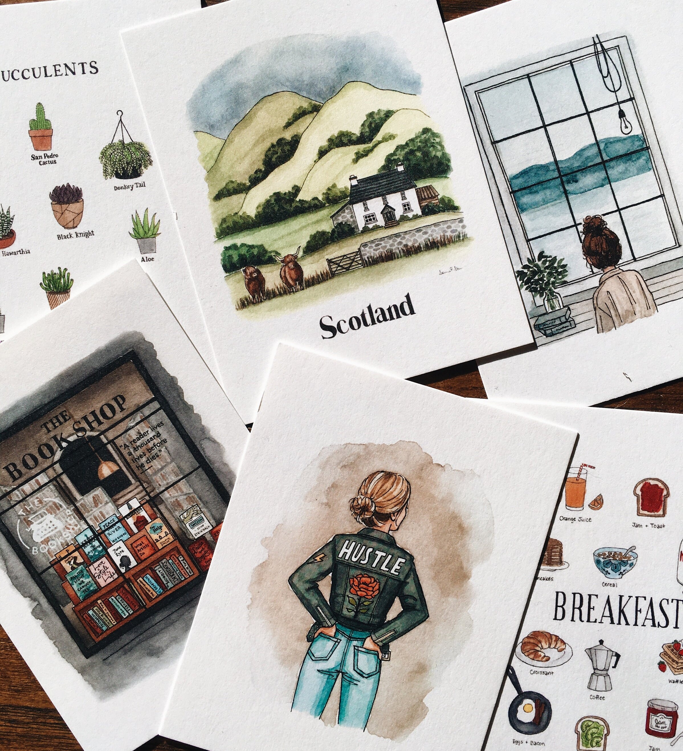Illustrated Postcard Variety Set | Set of 6 Mix & Match | Watercolor Postcards | Mini Art Prints | Illustrated Stationary