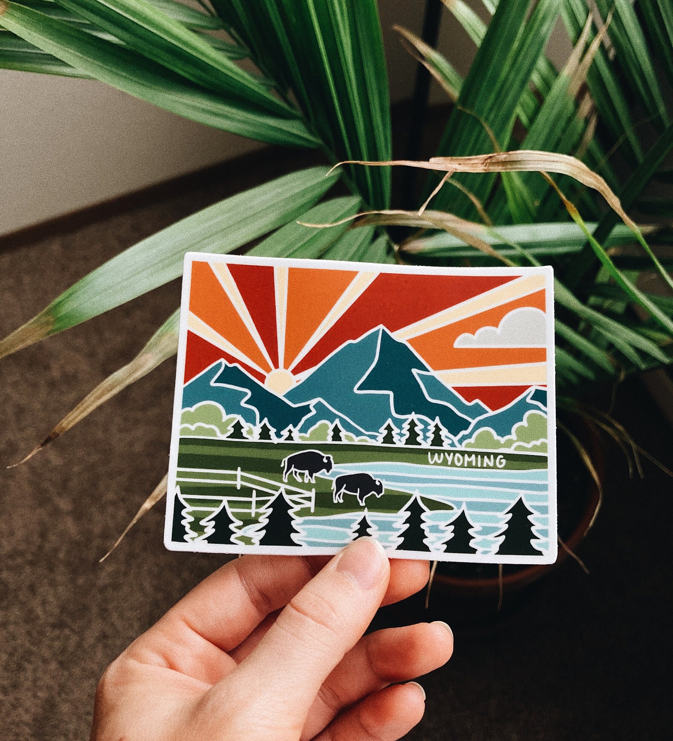 Wyoming Weatherproof, Durable Sticker | Wyoming Outline | Illustrated State Sticker | Vinyl Decal | Outdoor Sticker | Bumper Sticker | 4"