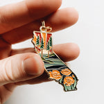 Gold California Poppy Soft Enamel Keychain 1.5" | California Outline Key Ring | Illustrated State Keychain