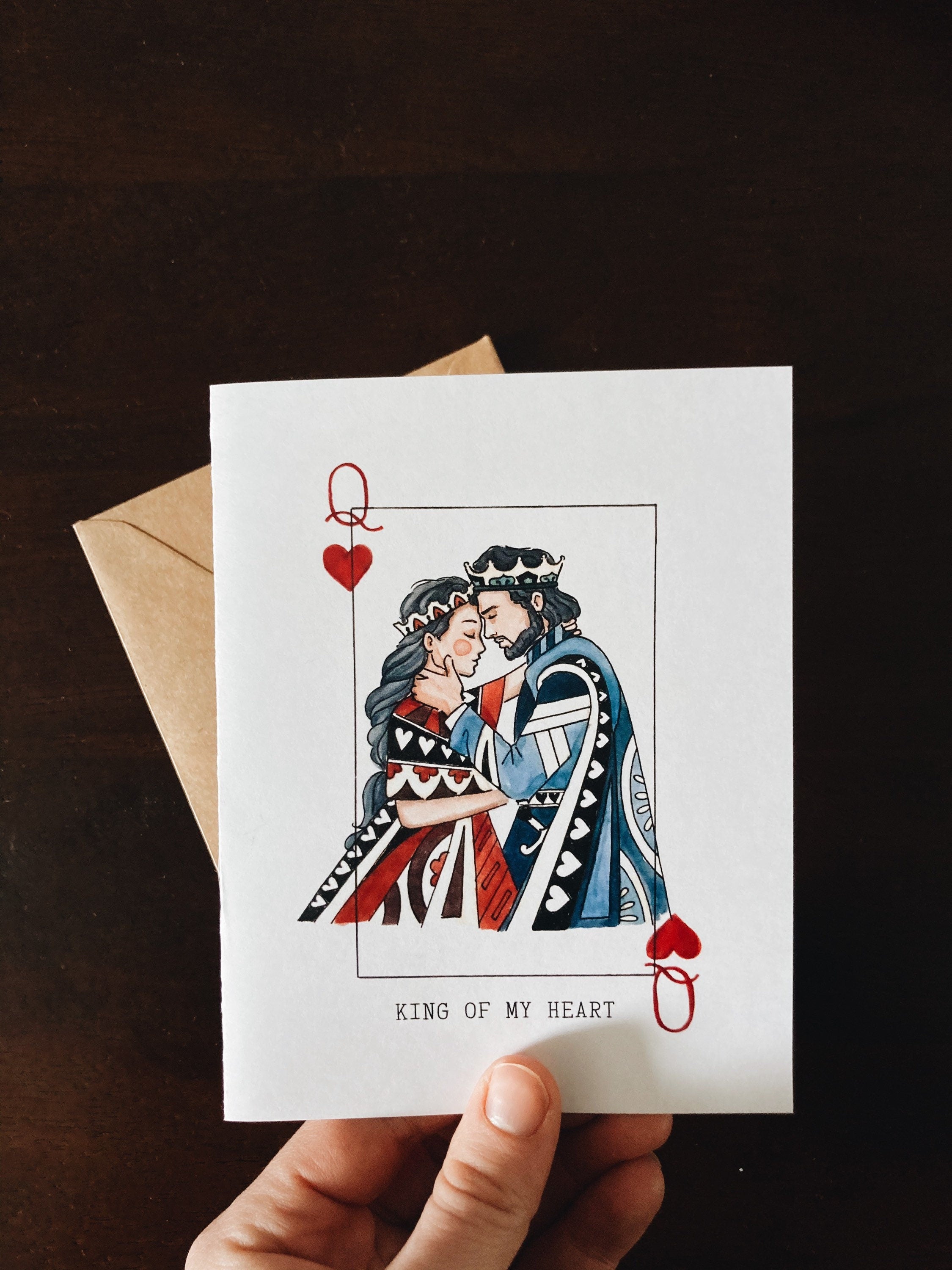 King/Queen Of My Heart Greeting Card | Valentines Day Card | Love | Cards for him | Cards for her | Playing cards | Watercolor Illustrated