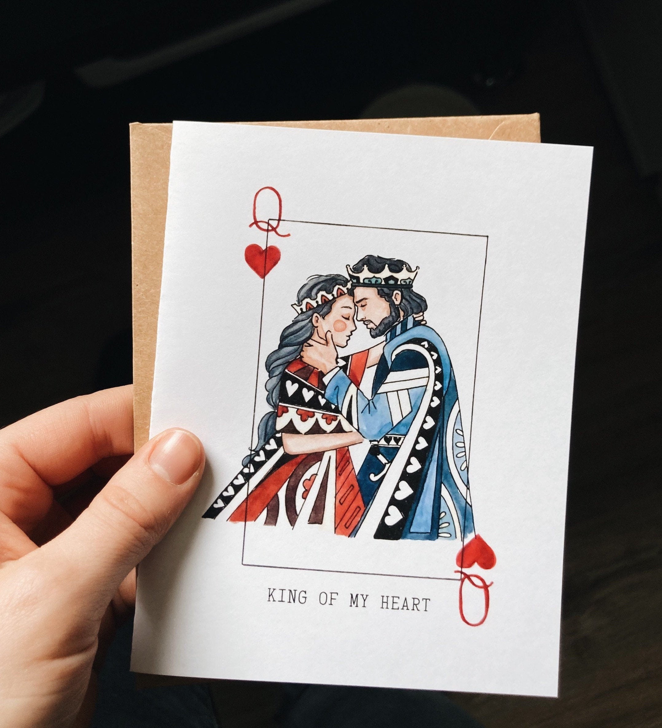 King/Queen Of My Heart Greeting Card | Valentines Day Card | Love | Cards for him | Cards for her | Playing cards | Watercolor Illustrated