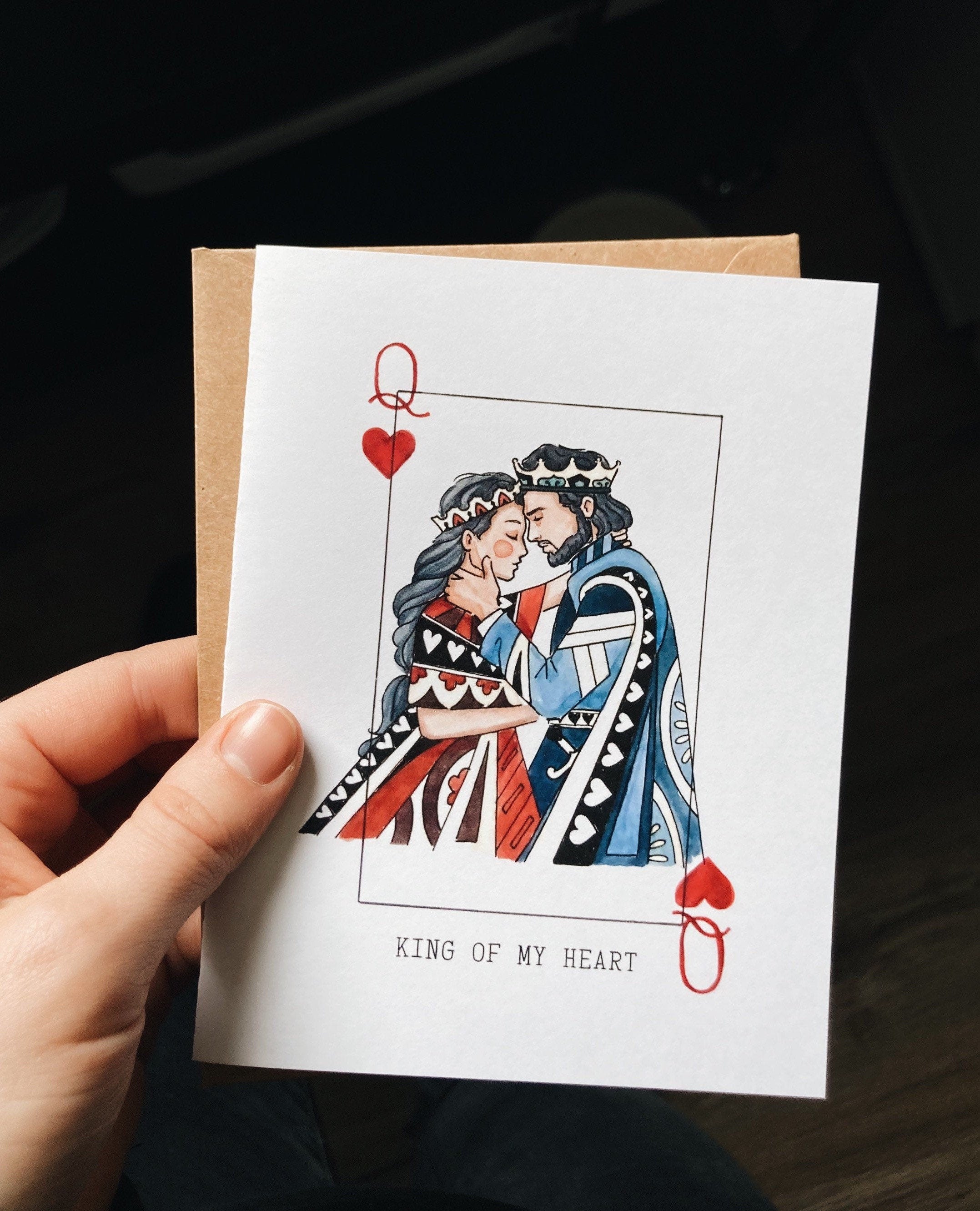King/Queen Of My Heart Greeting Card | Valentines Day Card | Love | Cards for him | Cards for her | Playing cards | Watercolor Illustrated