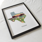 Texas Art Print | State Wall Art | 5x7, 8x10, 11x14, 16x20 Archival Art Print | TX Outline Poster | Texas Illustration