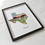 Texas Art Print | State Wall Art | 5x7, 8x10, 11x14, 16x20 Archival Art Print | TX Outline Poster | Texas Illustration