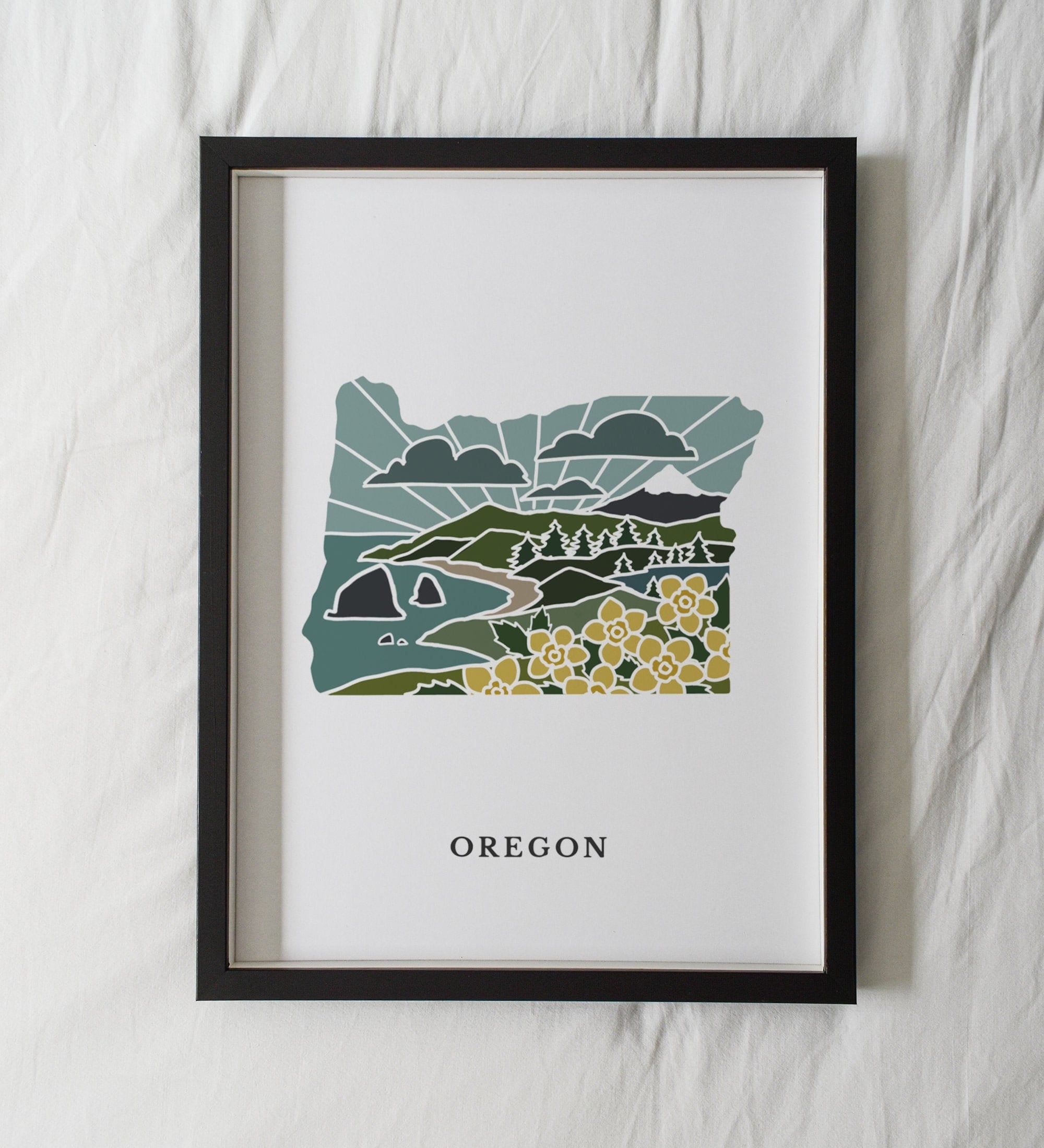 Oregon Art Print | State Wall Art | 5x7, 8x10, 11x14, 16x20 Archival Art Print | OR Outline Poster | Oregon Illustration