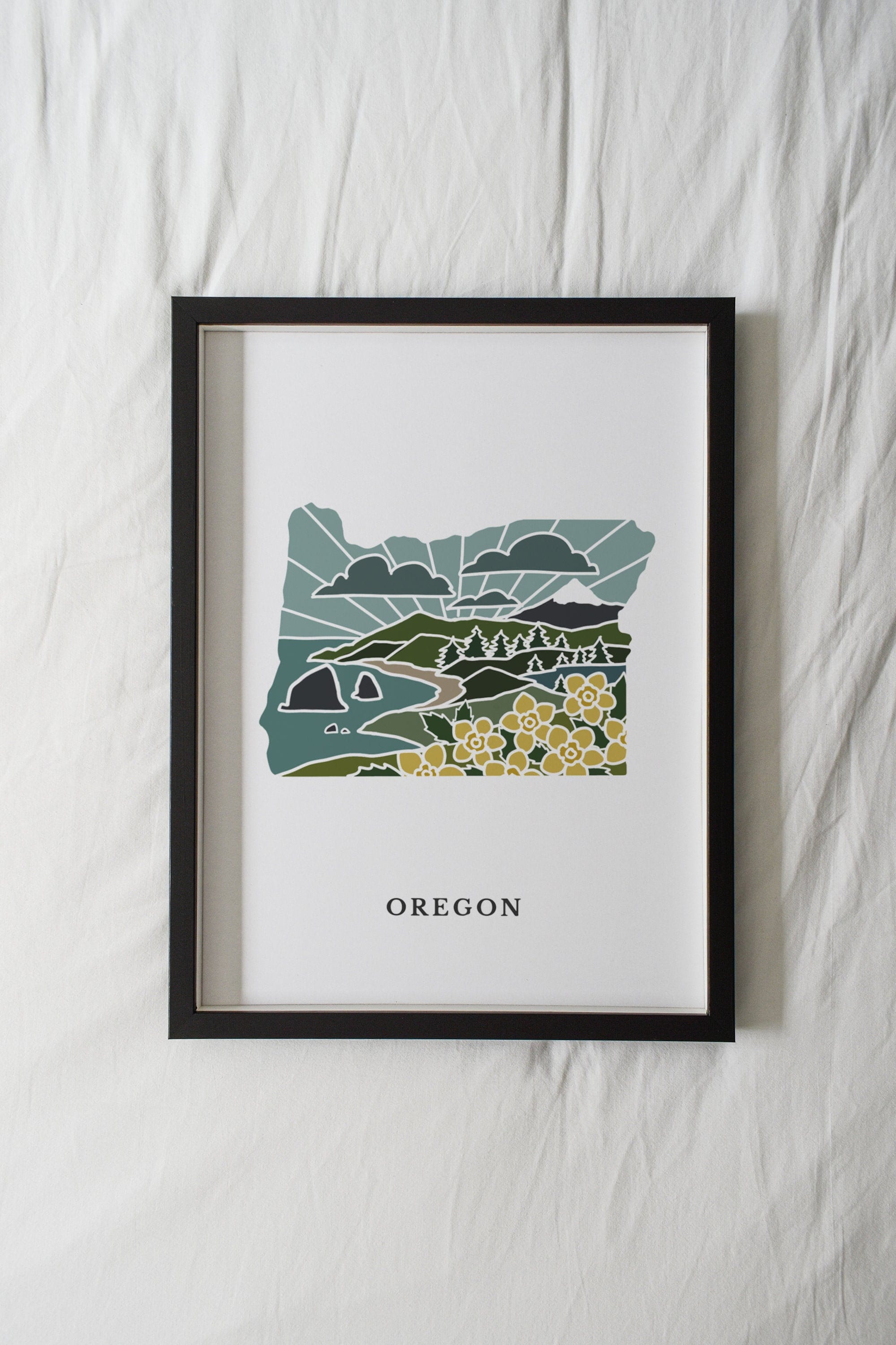 Oregon Art Print | State Wall Art | 5x7, 8x10, 11x14, 16x20 Archival Art Print | OR Outline Poster | Oregon Illustration
