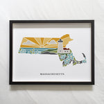 Massachusetts Physical Art Print | State Wall Art | 5x7, 8x10, 11x14, 16x20 Archival Print | MA Illustrated Poster