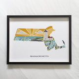 Massachusetts Physical Art Print | State Wall Art | 5x7, 8x10, 11x14, 16x20 Archival Print | MA Illustrated Poster