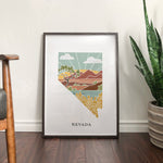 Nevada Physical Art Print | State Wall Art | 5x7, 8x10, 11x14, 16x20" Archival Art Print | Nevada Illustrated Poster
