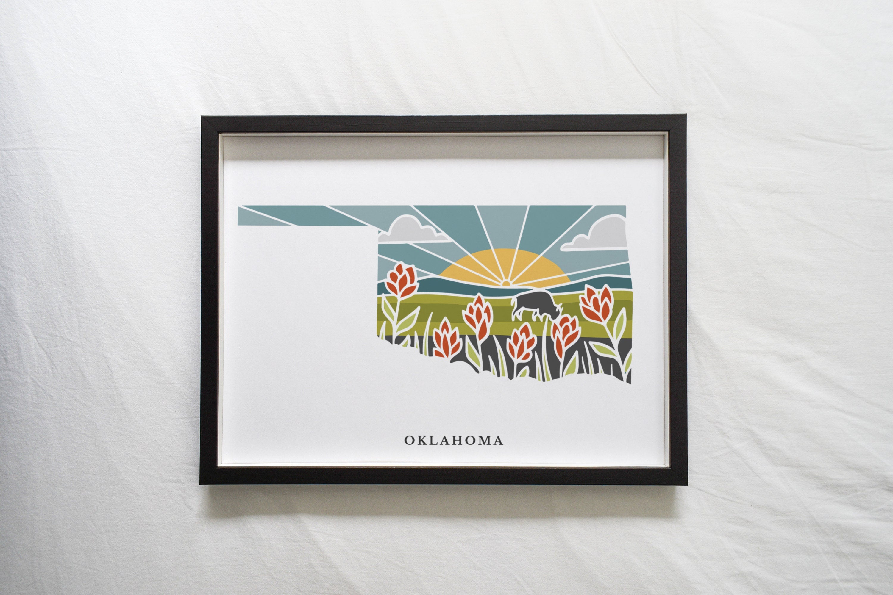 Oklahoma Physical Art Print | State Wall Art | 5x7, 8x10, 11x14, 16x20 Archival Art Print | Oklahoma Illustrated Poster
