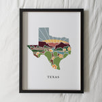 Texas Art Print | State Wall Art | 5x7, 8x10, 11x14, 16x20 Archival Art Print | TX Outline Poster | Texas Illustration