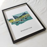 Washington Art Print | State Wall Art | 5x7, 8x10, 11x14, 16x20 Archival Art Print | WA Outline Poster | Washington Illustration