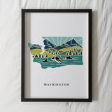 Washington Art Print | State Wall Art | 5x7, 8x10, 11x14, 16x20 Archival Art Print | WA Outline Poster | Washington Illustration