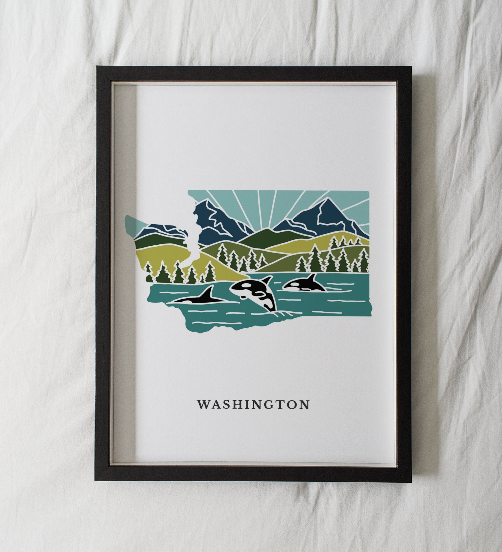 Washington Art Print | State Wall Art | 5x7, 8x10, 11x14, 16x20 Archival Art Print | WA Outline Poster | Washington Illustration