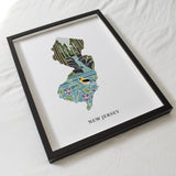 New Jersey Art Print | State Wall Art | 5x7, 8x10, 11x14, 16x20" Archival Art Print | NJ Outline Poster | New Jersey Illustration