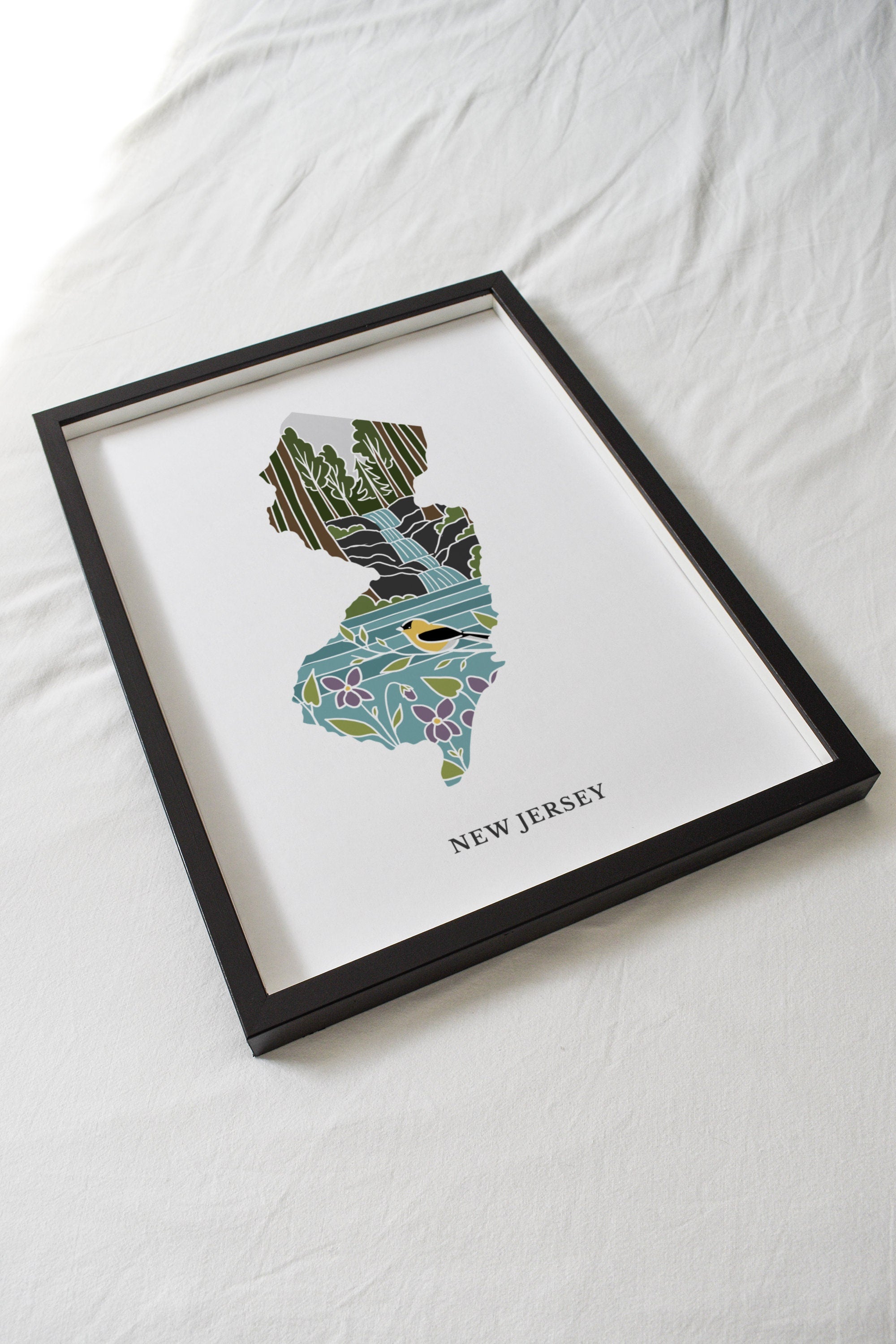 New Jersey Art Print | State Wall Art | 5x7, 8x10, 11x14, 16x20" Archival Art Print | NJ Outline Poster | New Jersey Illustration