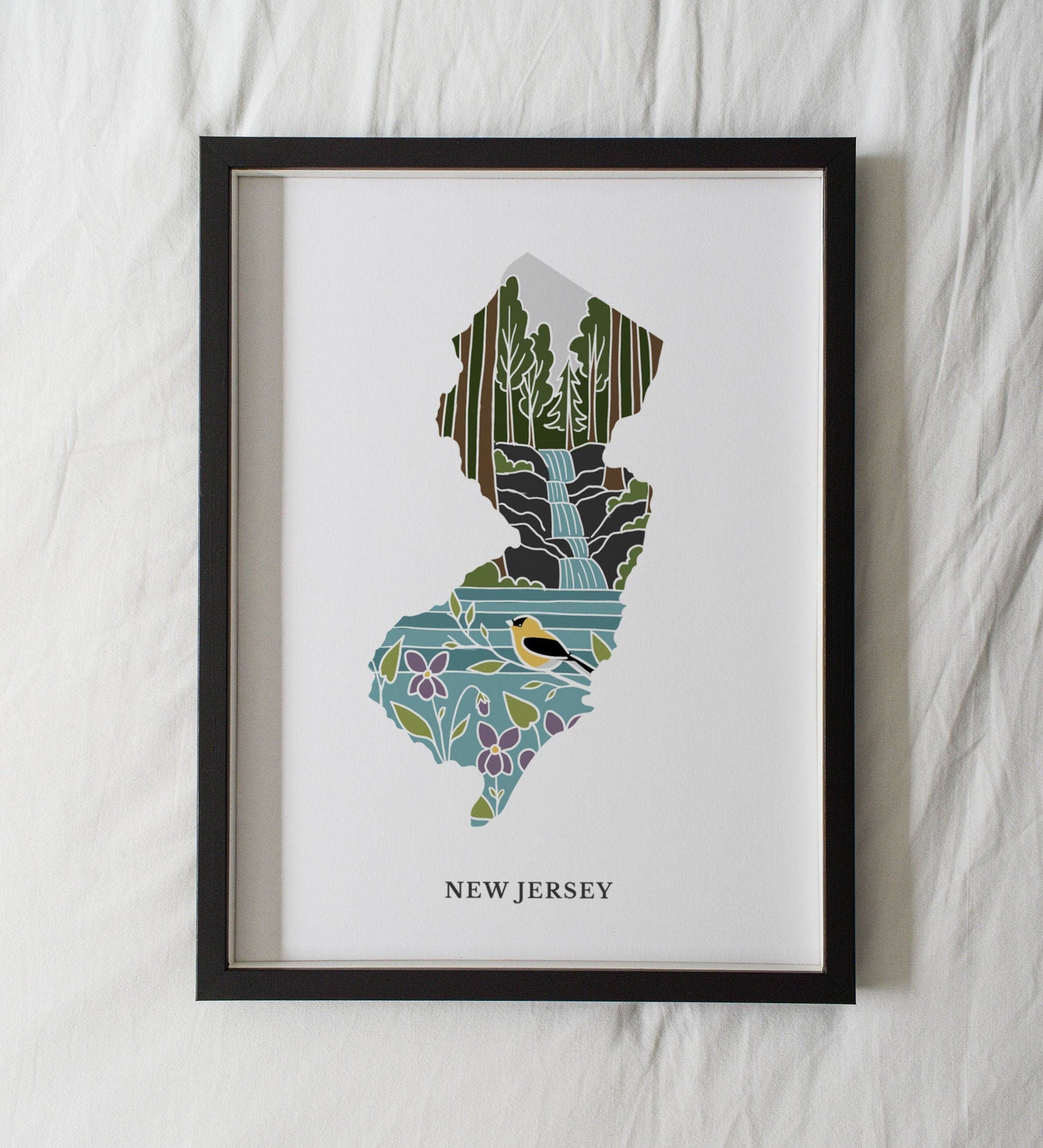 New Jersey Art Print | State Wall Art | 5x7, 8x10, 11x14, 16x20" Archival Art Print | NJ Outline Poster | New Jersey Illustration