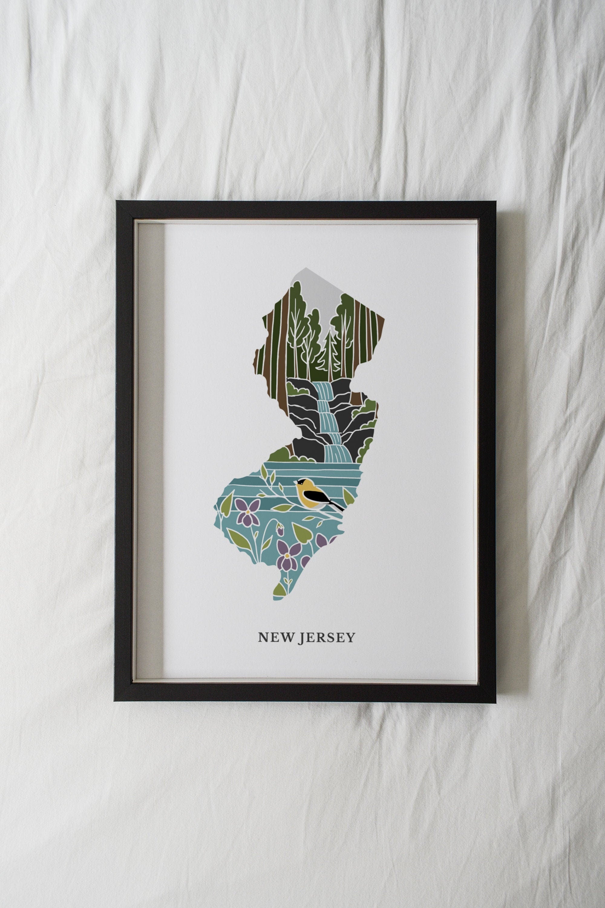New Jersey Art Print | State Wall Art | 5x7, 8x10, 11x14, 16x20" Archival Art Print | NJ Outline Poster | New Jersey Illustration