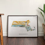 Massachusetts Physical Art Print | State Wall Art | 5x7, 8x10, 11x14, 16x20 Archival Print | MA Illustrated Poster