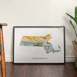 Massachusetts Physical Art Print | State Wall Art | 5x7, 8x10, 11x14, 16x20 Archival Print | MA Illustrated Poster