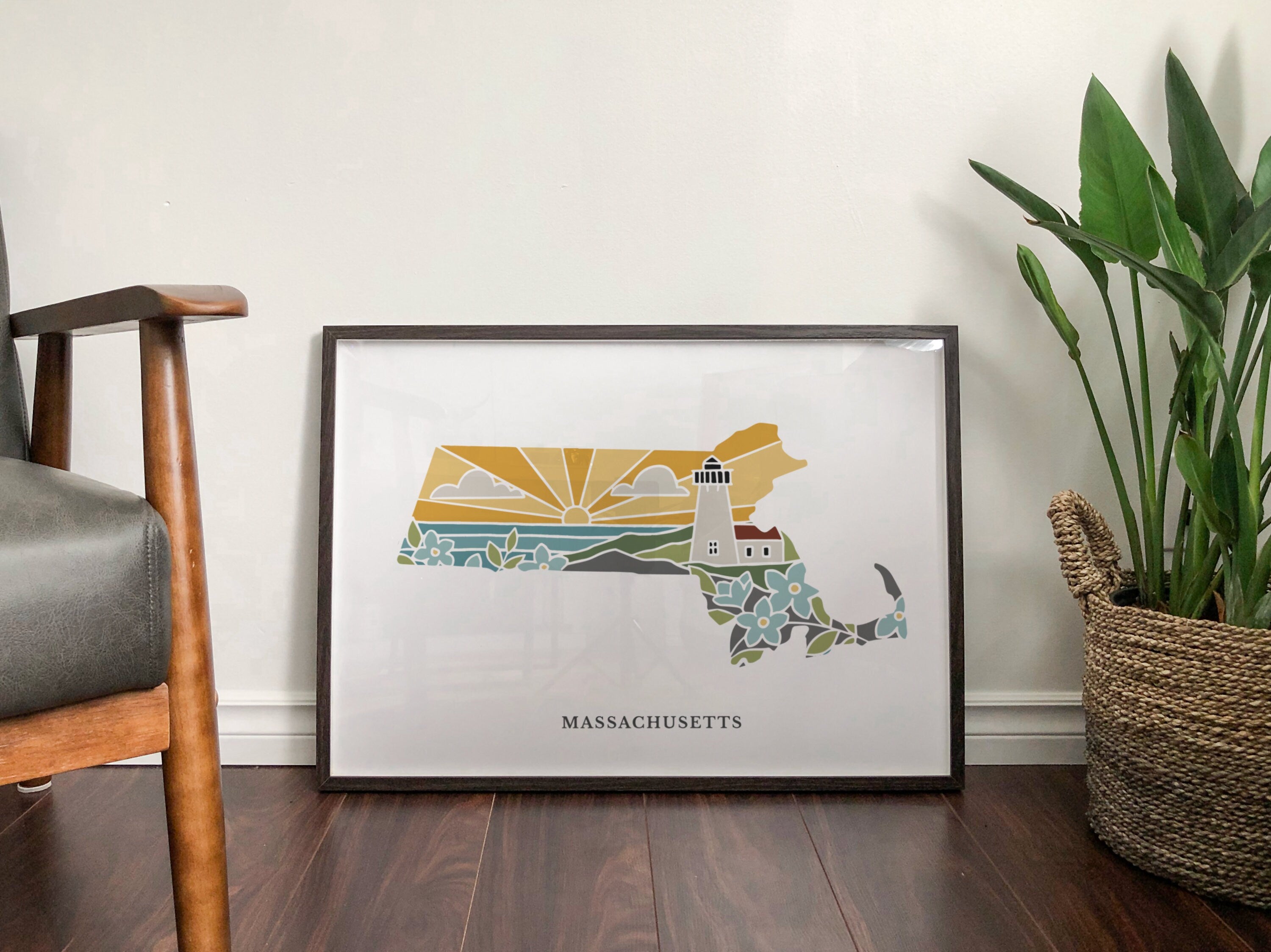 Massachusetts Physical Art Print | State Wall Art | 5x7, 8x10, 11x14, 16x20 Archival Print | MA Illustrated Poster