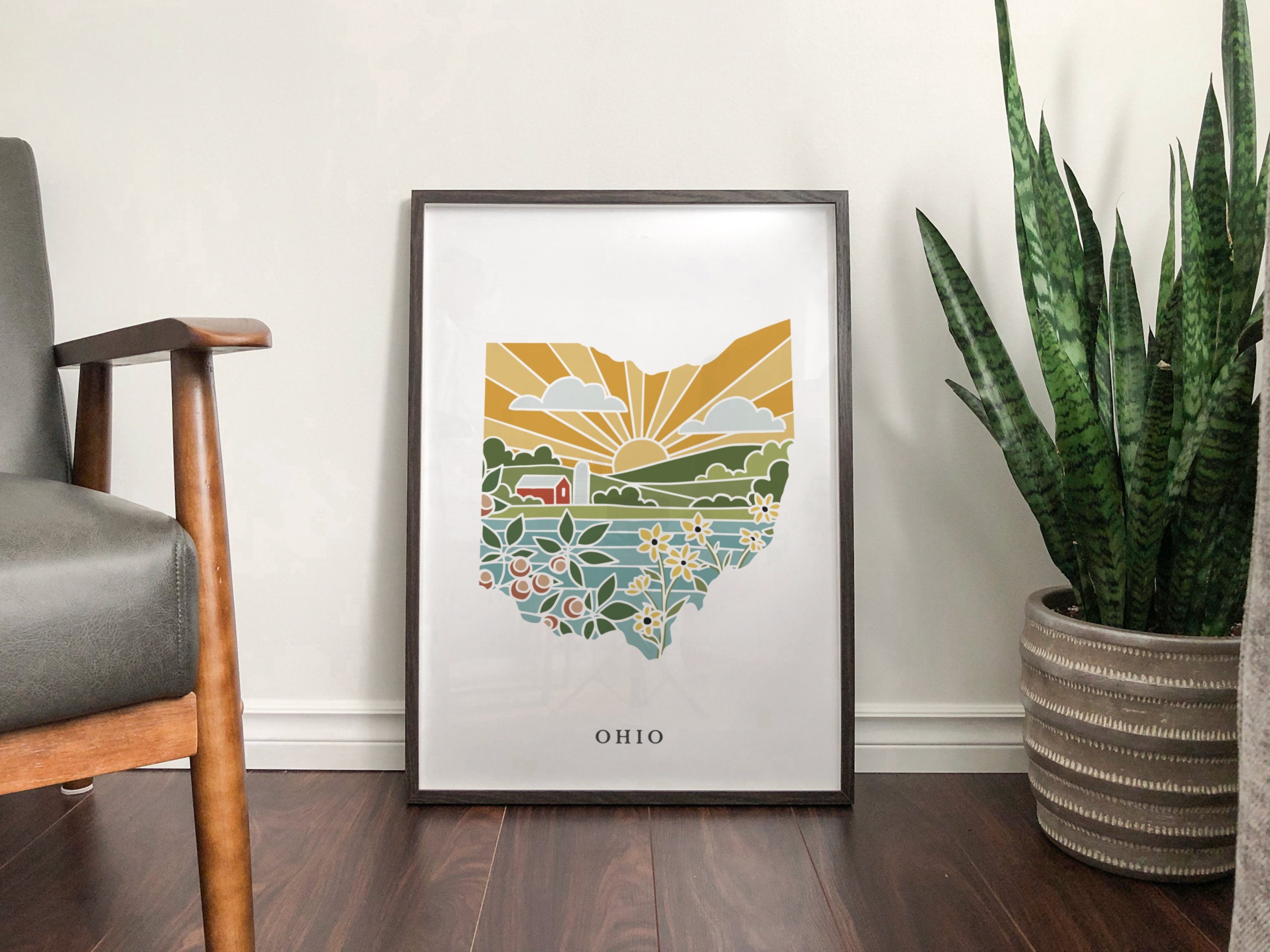 Ohio Physical Art Print | State Wall Art | 5x7, 8x10, 11x14, 16x20 Archival Art Print | Ohio Illustrated Poster