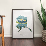 Alaska Physical Art Print | State Wall Art | 5x7, 8x10, 11x14, 16x20" Archival Art Print | Alaska Illustrated Poster