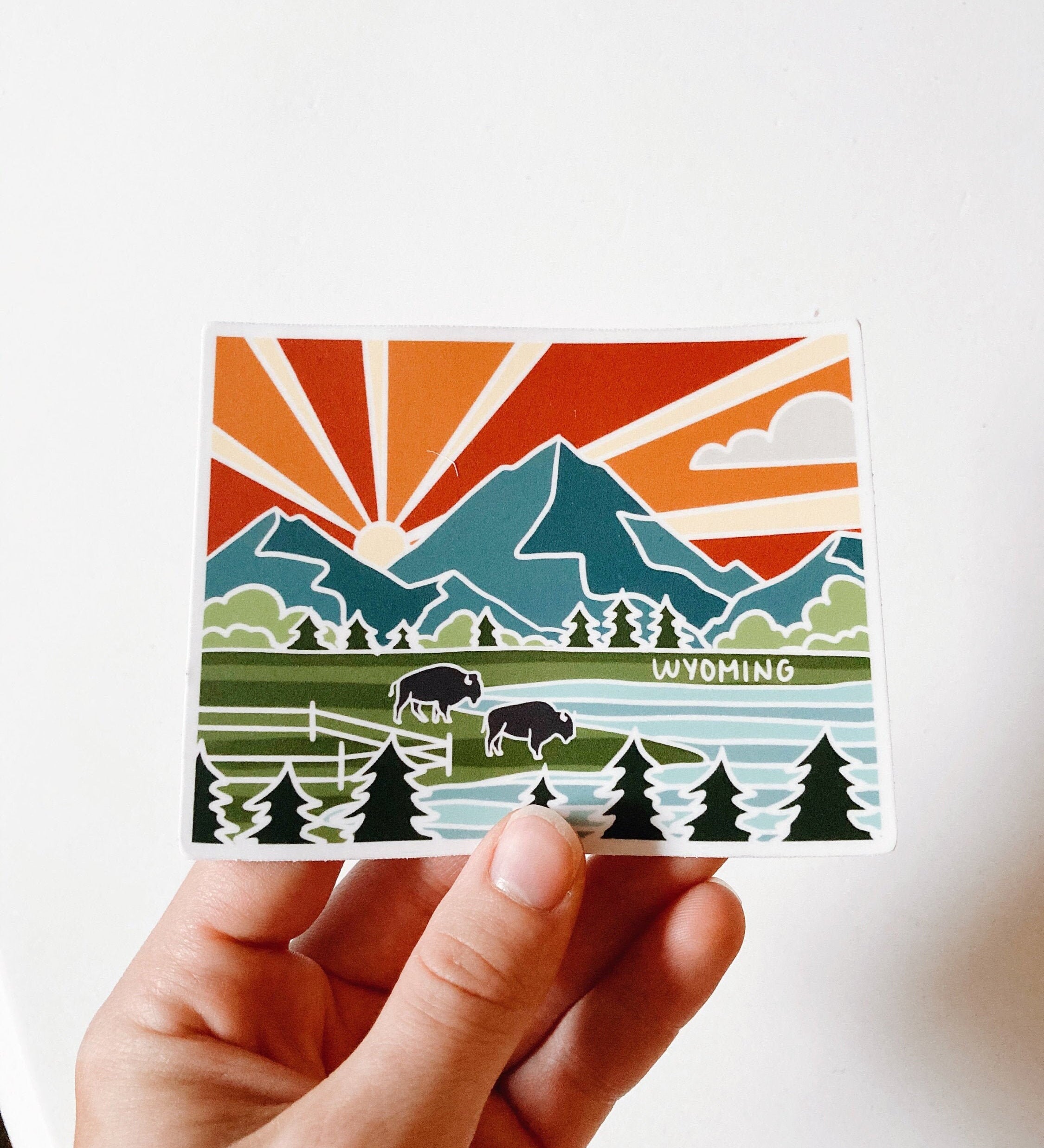 Wyoming Weatherproof, Durable Sticker | Wyoming Outline | Illustrated State Sticker | Vinyl Decal | Outdoor Sticker | Bumper Sticker | 4"